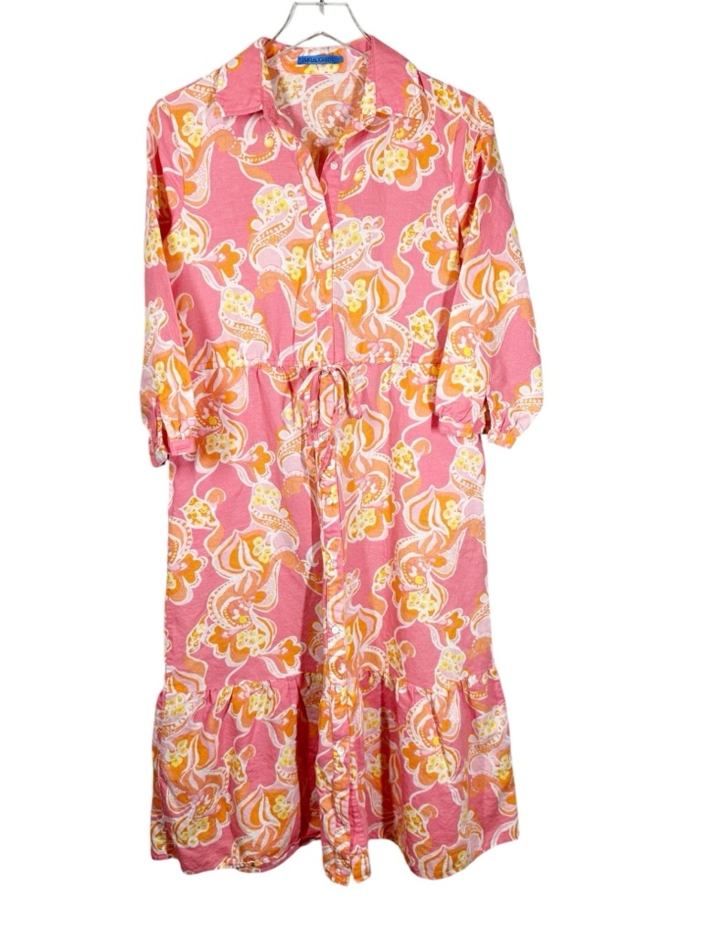 J. MCLAUGHLIN Women's Small Foley Linen Cotton Orange Pink Floral Midi Dress - Picture 2 of 10